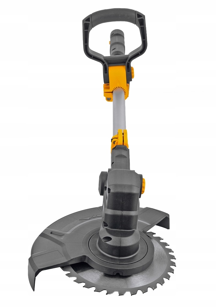 Podkaszarka koloru czarnego z pomarańczowymi elementami, takimi jak uchwyt i elementy regulacyjne - ujęcie nr 1